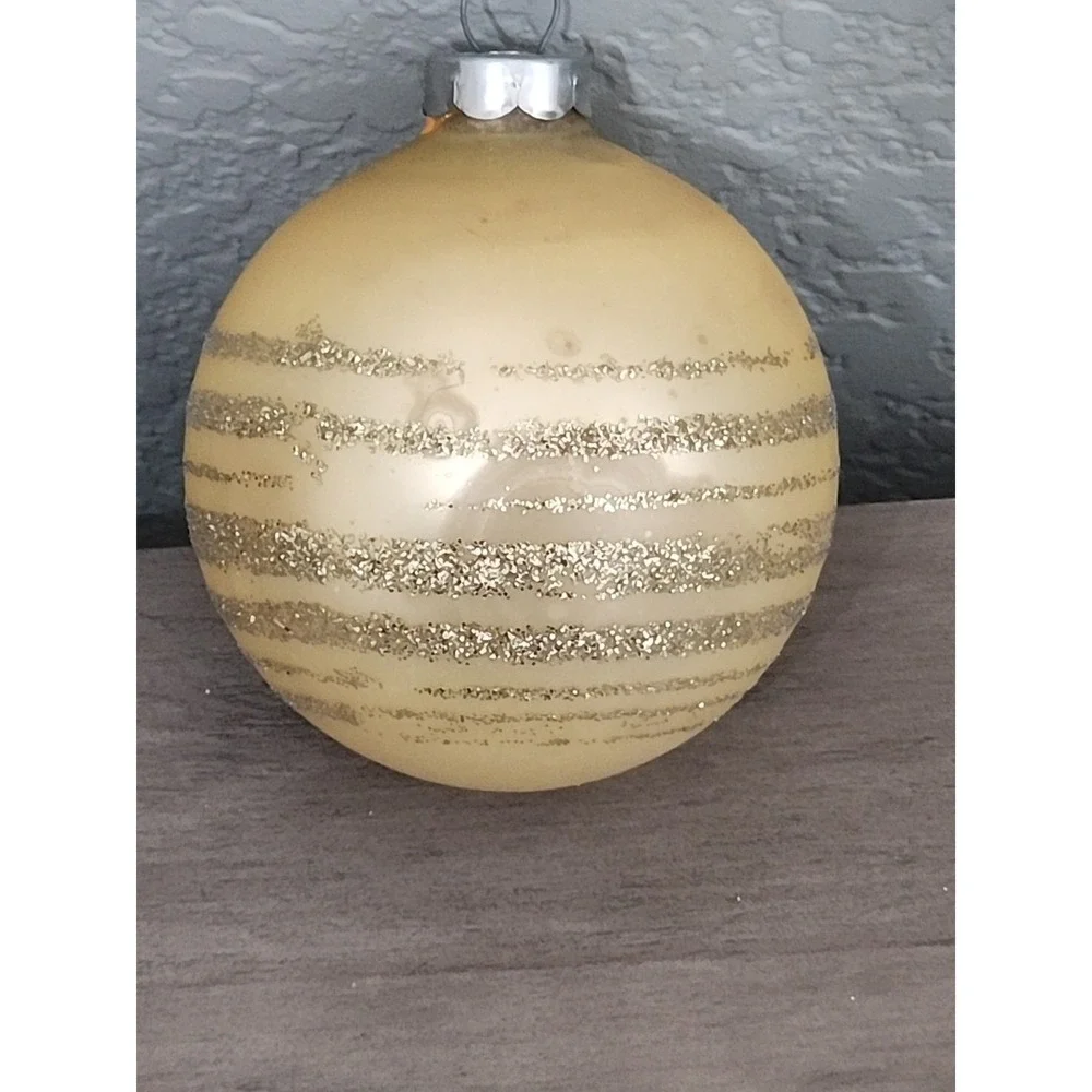 Vintage‎ Champagne Gold Glitter Decorated Mercury Glass Christmas Ornament Ball